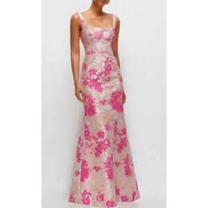 Dessy Collection Hibiscus Square Neck Trumpet Gown